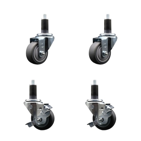 Service Caster 3'' SS Thermoplastic Rubber Wheel Swivel 1-1/4'' Expanding Stem Caster Set 2 Brakes, 4PK SCC-SSEX20S314-TPRB-2-TLB-2-114
